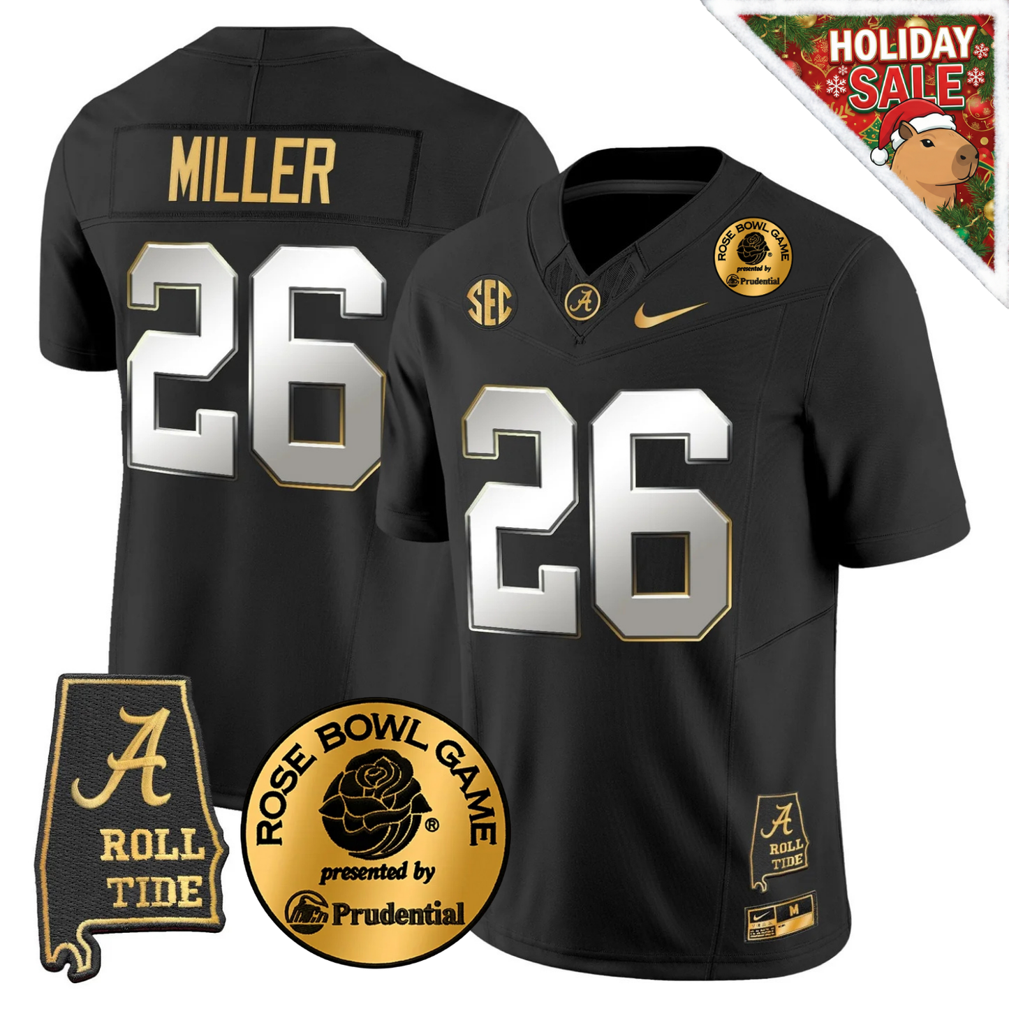 BAMA 2025 Rose Bowl Patch Gold Vapor Limited Jersey - Alabama Map - All Stitched