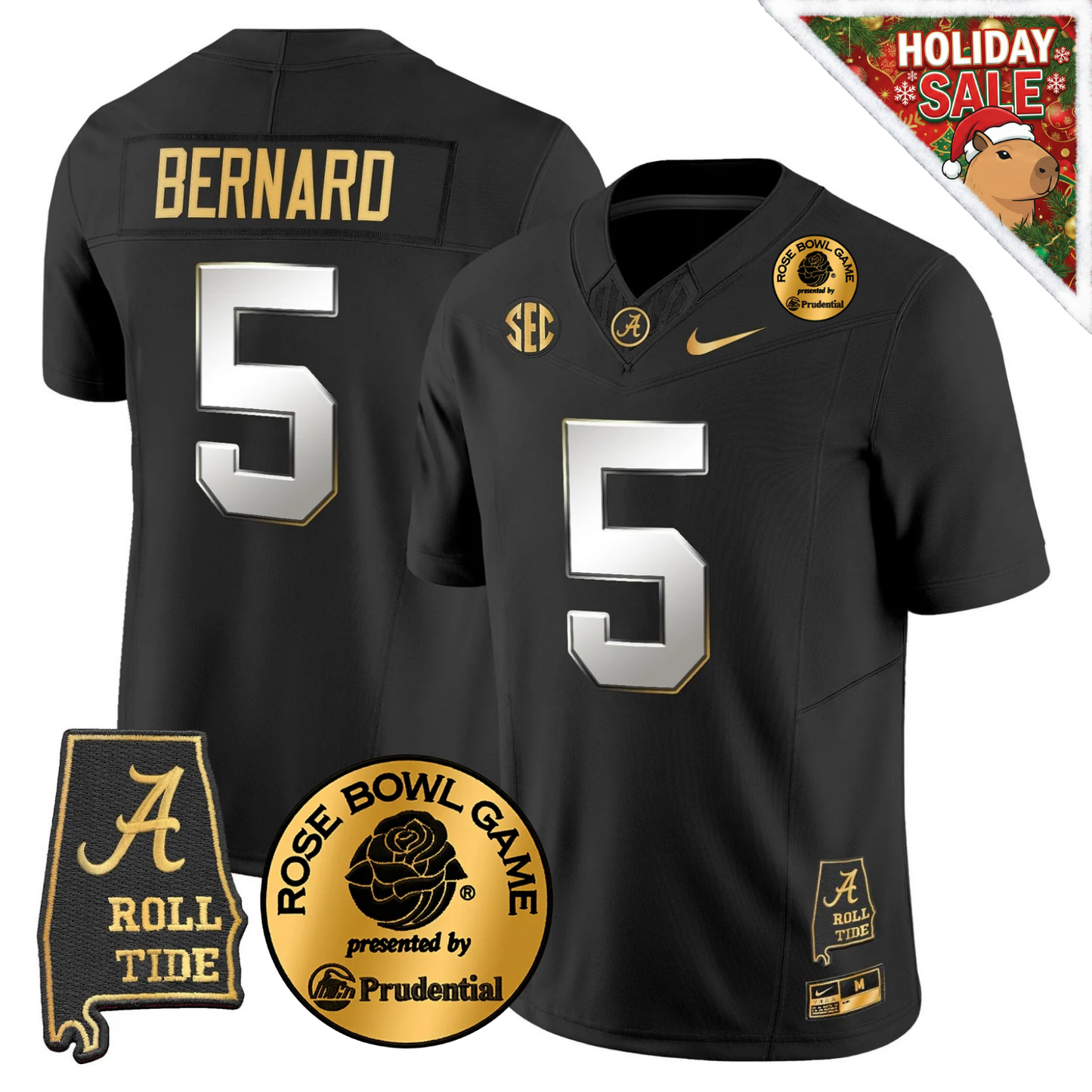 BAMA 2025 Rose Bowl Patch Gold Vapor Limited Jersey - Alabama Map - All Stitched