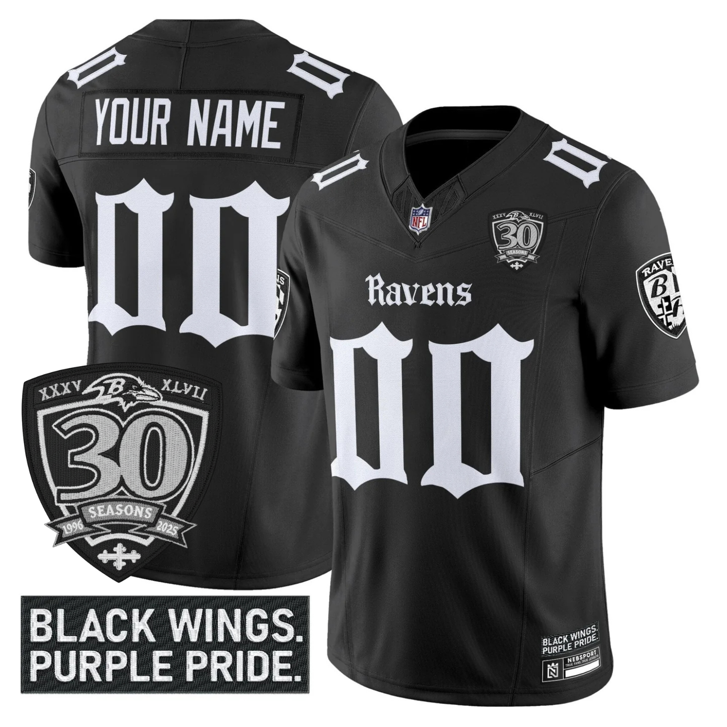 Custom BAL ’Gothic Nevermore Edition’ 30th Season Patch Vapor Limited Jersey - All Stitched (Copy) Black