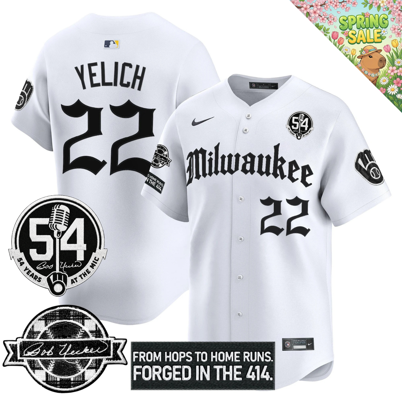 MIL Bob Uecker "54 Years At The Mic" Patch Limited Gothic Jersey - All Stitched