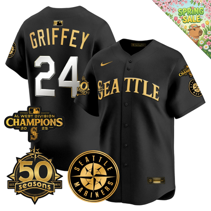 SEA Vapor Limited Gold Jersey - 50th Anniversary & 2025 AL West Champs Patch - All Stitched