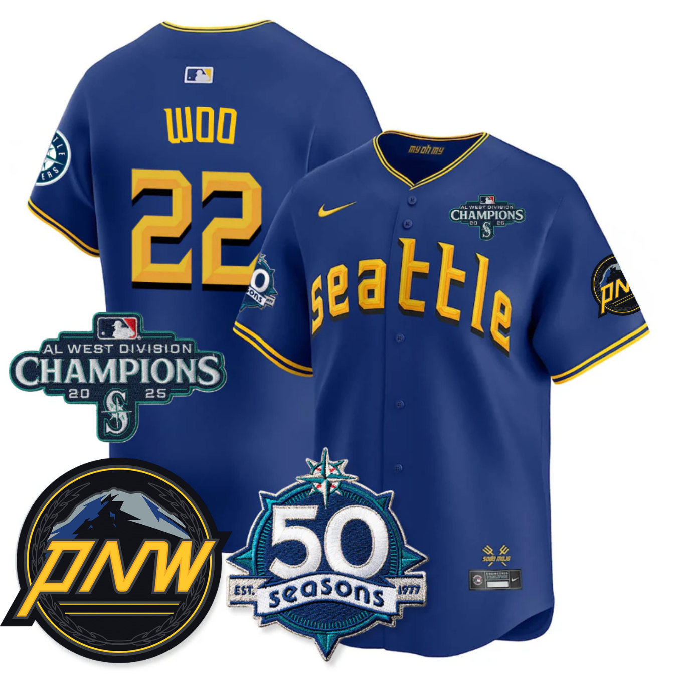 SEA Limited City Connect Jersey - 50th Anniversary & AL West Division Champions Patch - All Stitched