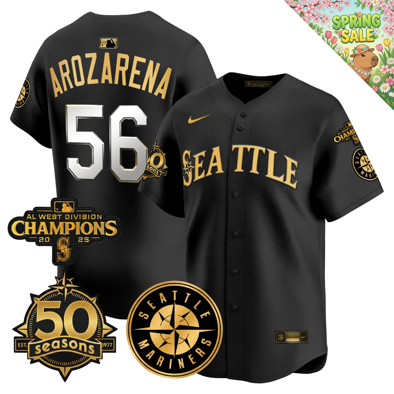 SEA 2026 Vapor Limited Gold Jersey - 50th Anniversary & AL West Division Champions Patch - All Stitched