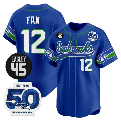 Seattle Seahawks 50th & Easley Tribute Patch Vapor Baseball Jersey - All Stitched
