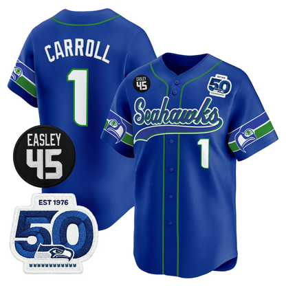 Seattle Seahawks 50th & Easley Tribute Patch Vapor Baseball Jersey - All Stitched