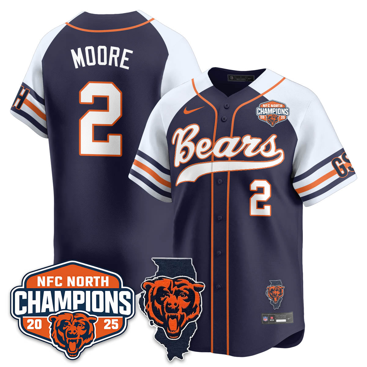 CHI  NFC North Division Champions Vapor Limited Baseball Jersey - All Stitched