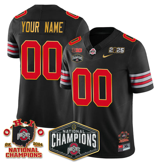 Custom Gender/Name OSU 'Heritage Stripe' 2025 CFP Patch - National Champions Gold Custom Jersey N8 - All Stitched