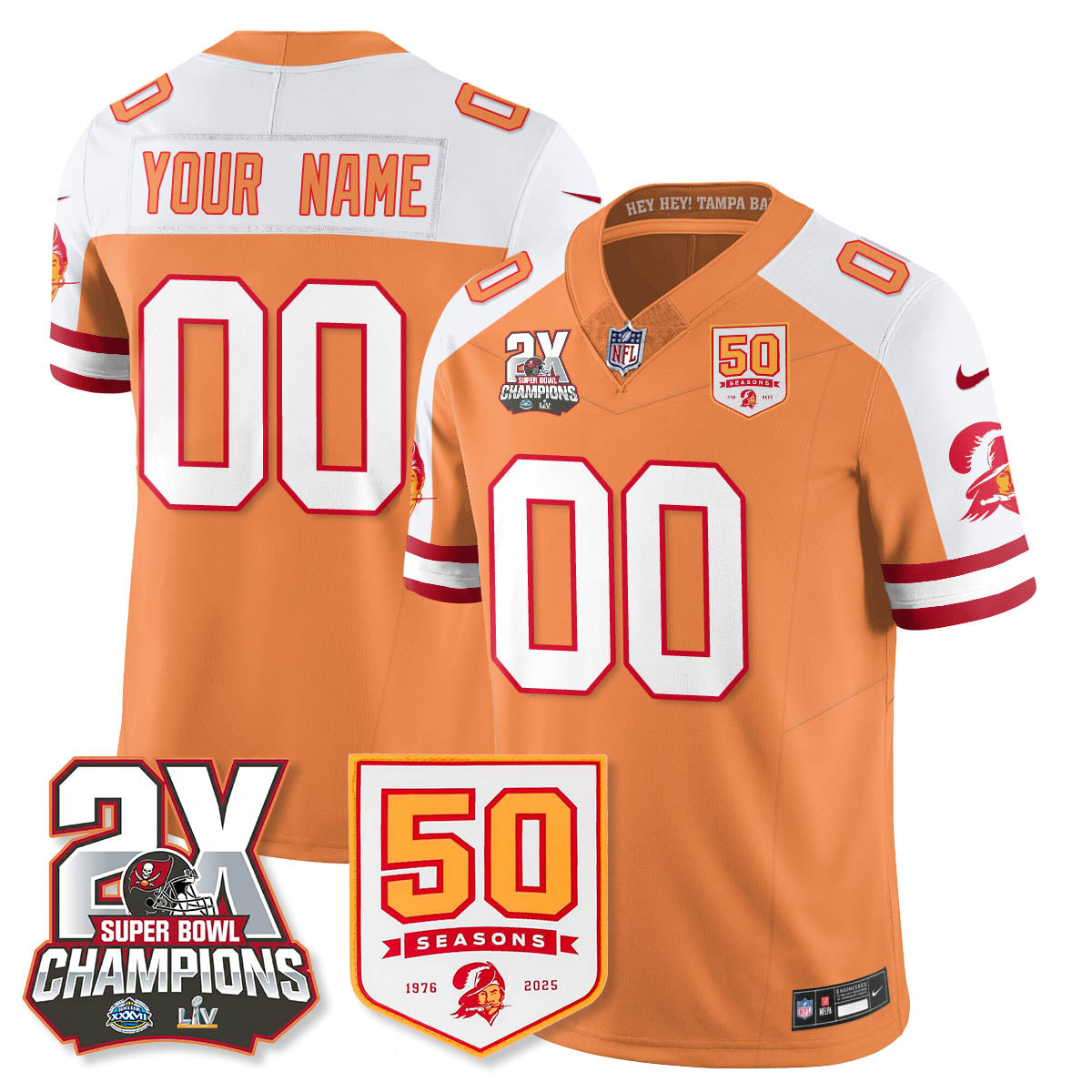 Custom TB 2-Time Champions Patch Throwback Vapor Limited Jersey - All Stitched