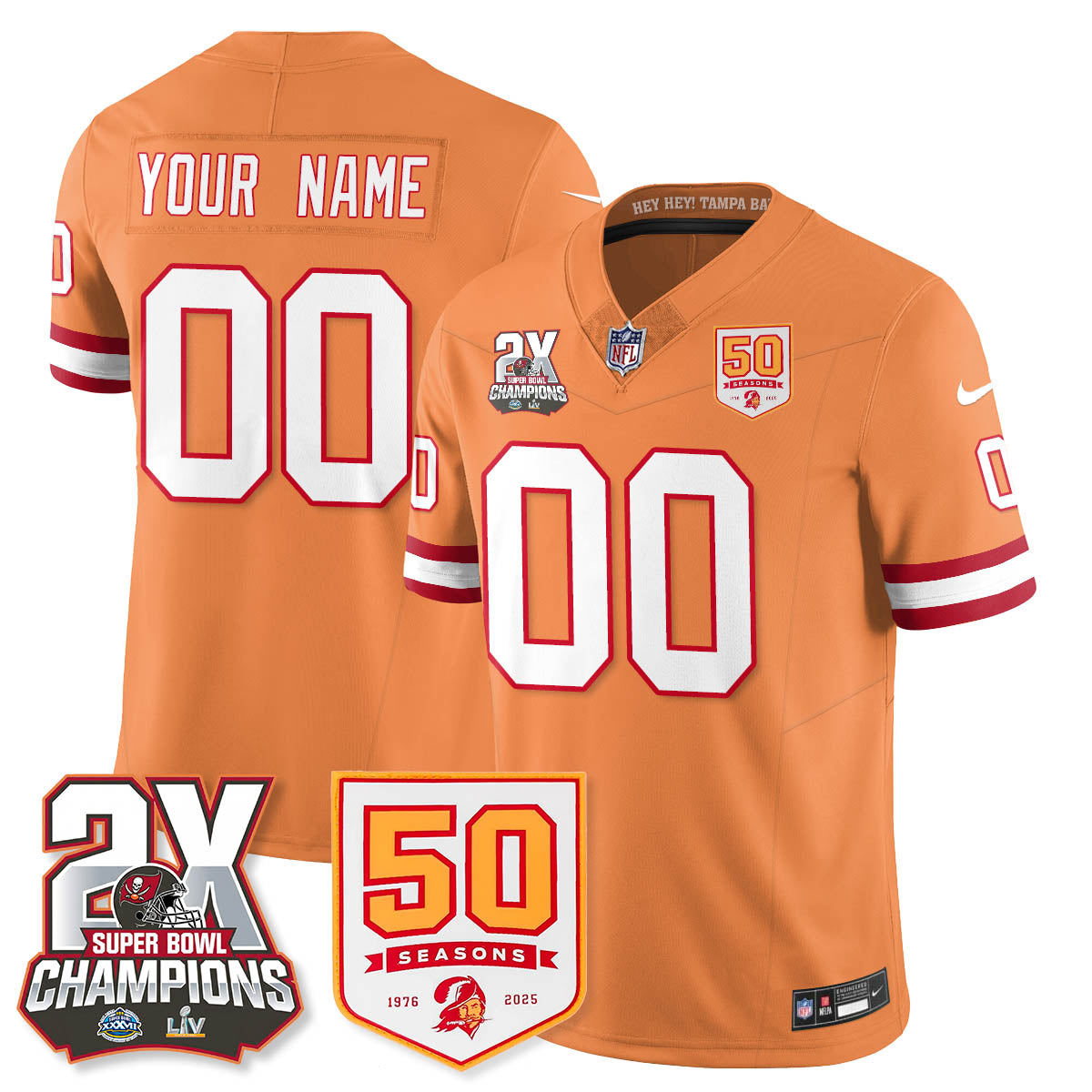Custom TB 2-Time Champions Patch Throwback Vapor Limited Jersey - All Stitched