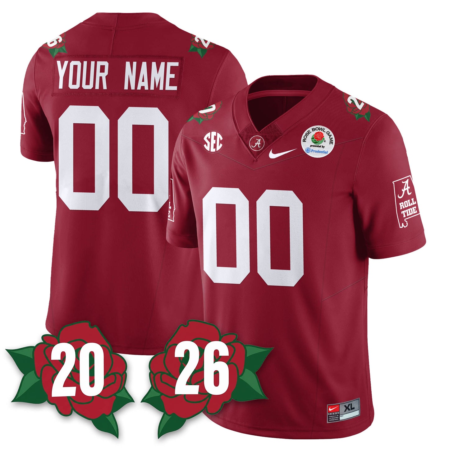 Custom BAMA Rose Bowl Vapor Limited Football Jersey - All Stitched