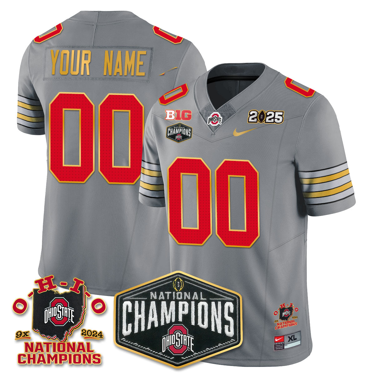 Custom Gender/Name OSU 'Heritage Stripe' 2025 CFP Patch - National Champions Gold Custom Jersey N8 - All Stitched
