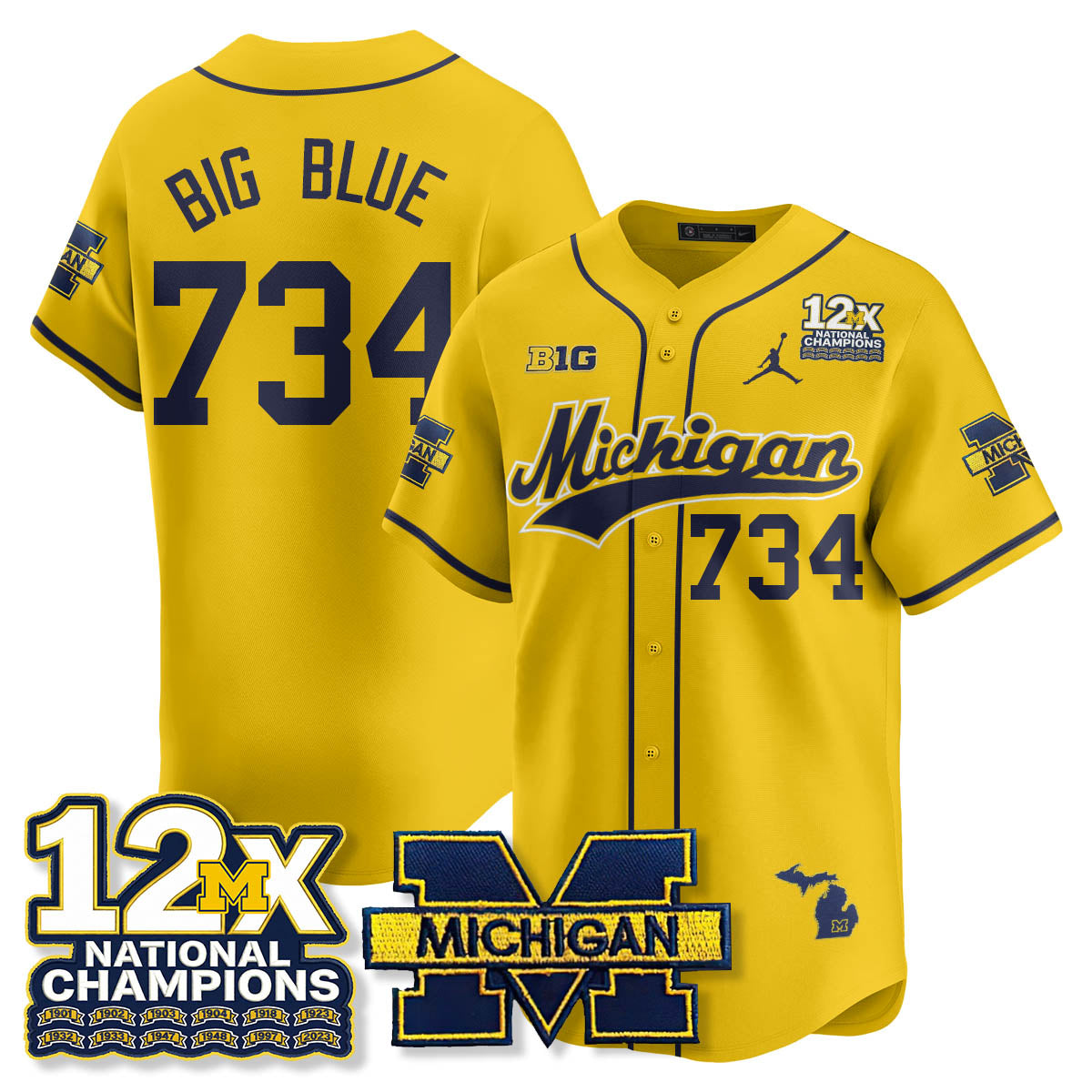 MICH 12x-Time National Champions Baseball Limited Jersey - All Stitched