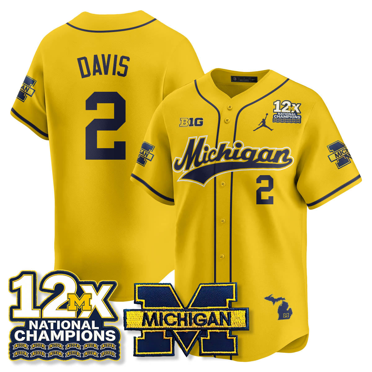 MICH 12x-Time National Champions Baseball Limited Jersey - All Stitched