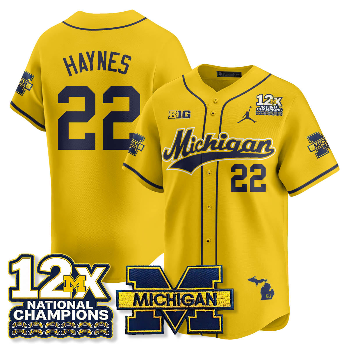 MICH 12x-Time National Champions Baseball Limited Jersey - All Stitched