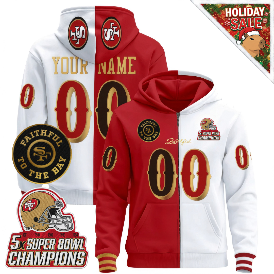SF 5x Champs & Faithful Patch Custom Split Zip-up Hoodie - All Stitched