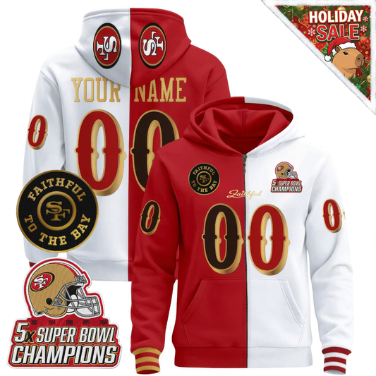 SF 5x Champs & Faithful Patch Custom Split Zip-up Hoodie - All Stitched