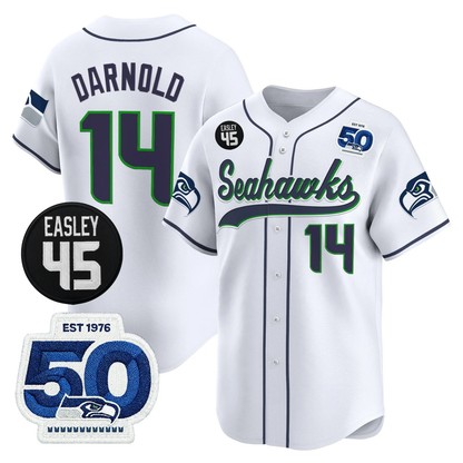Seattle Seahawks 50th & Easley Tribute Patch Vapor Baseball Jersey - All Stitched