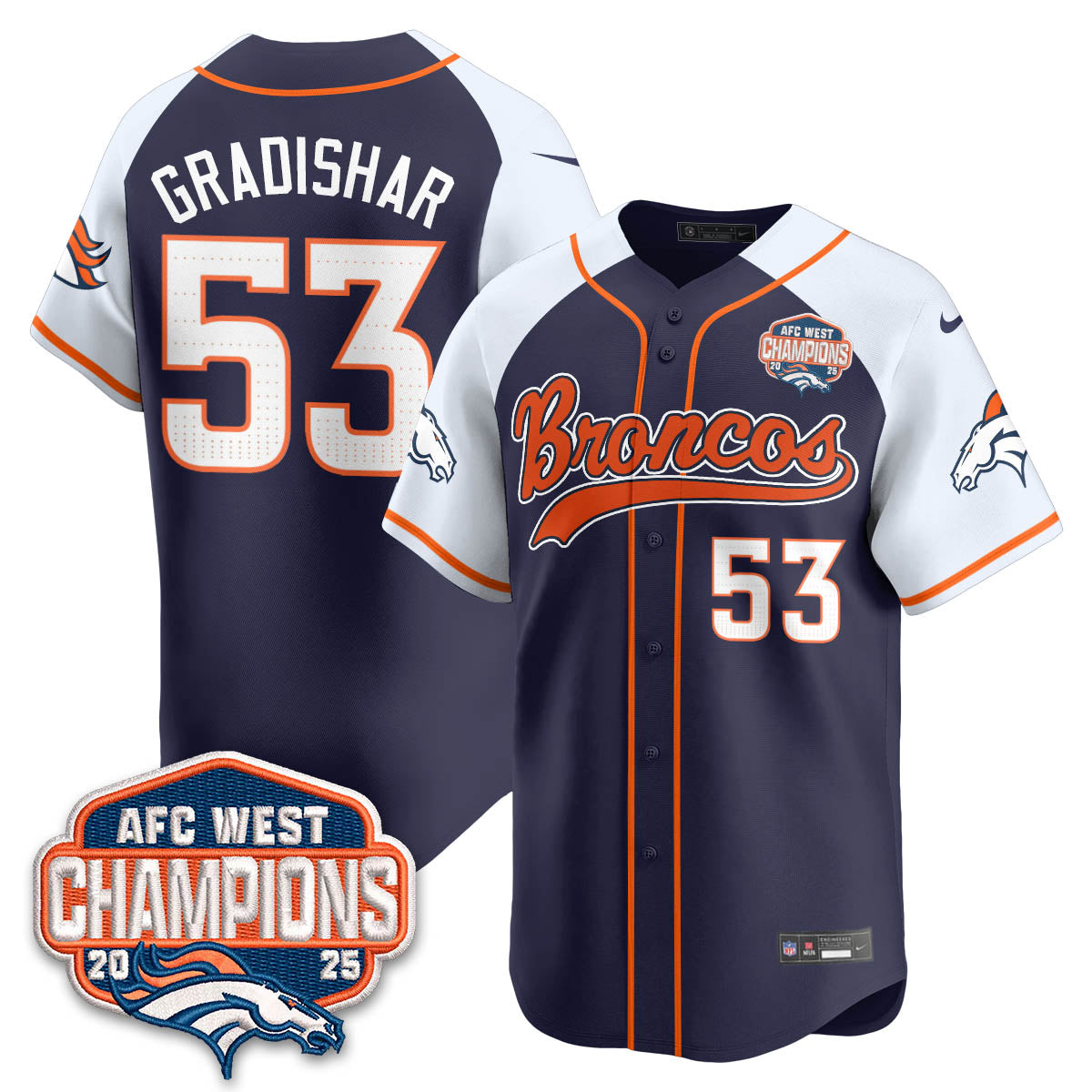 DEN AFC West Division Champions Limited Baseball Jersey - All Stitched
