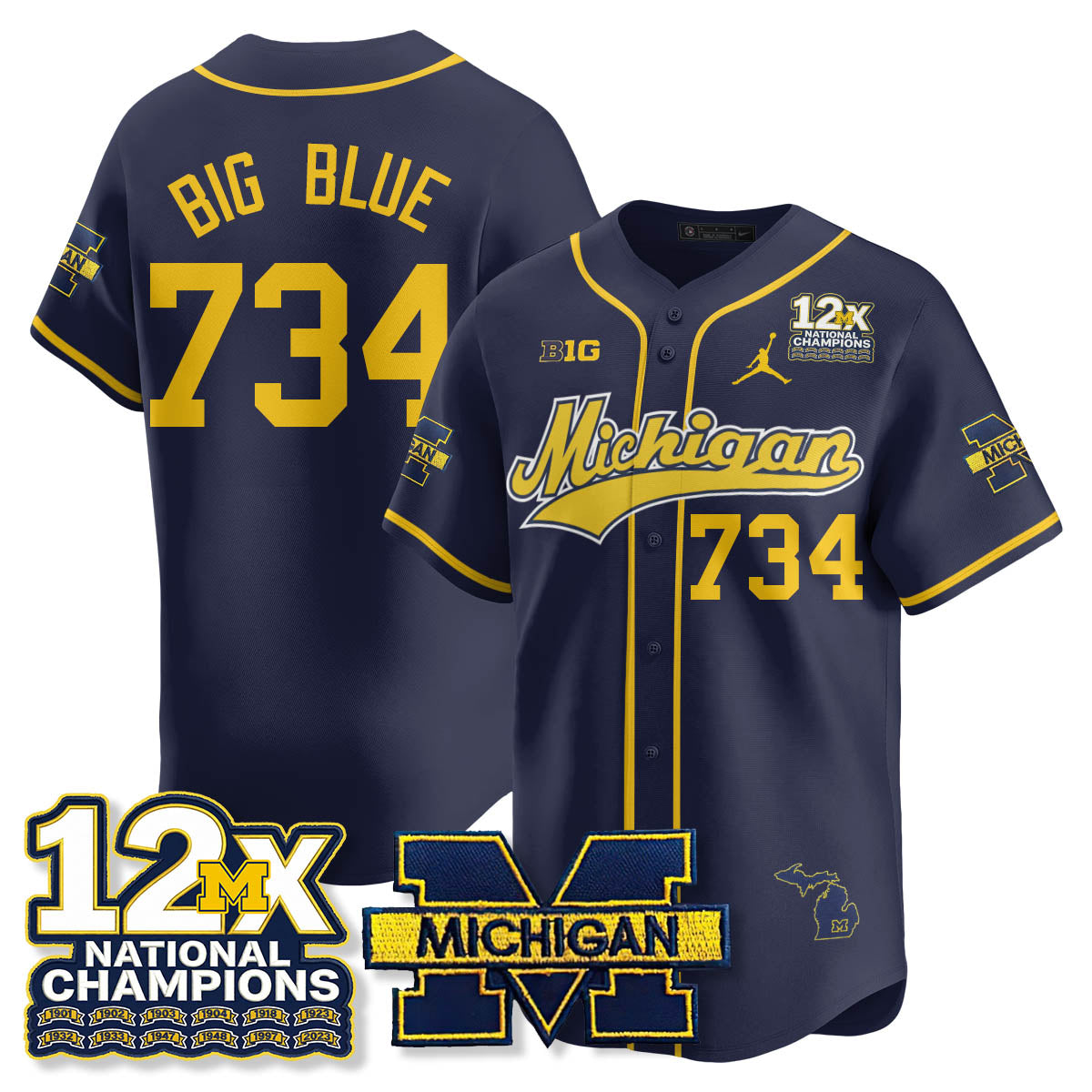 MICH 12x-Time National Champions Baseball Limited Jersey - All Stitched