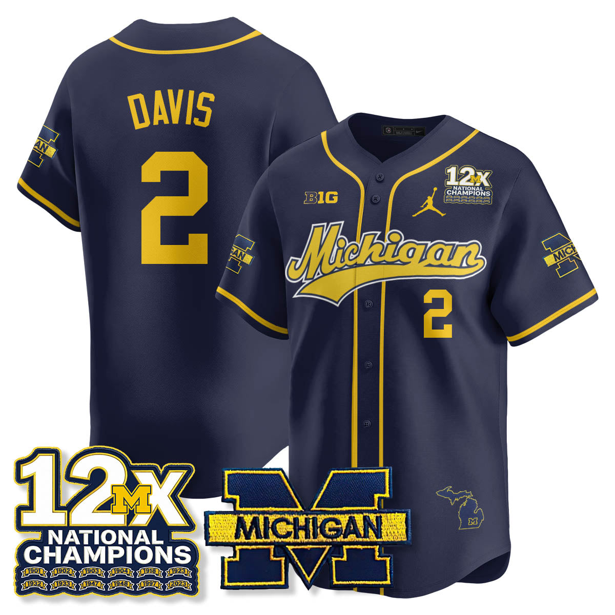 MICH 12x-Time National Champions Baseball Limited Jersey - All Stitched