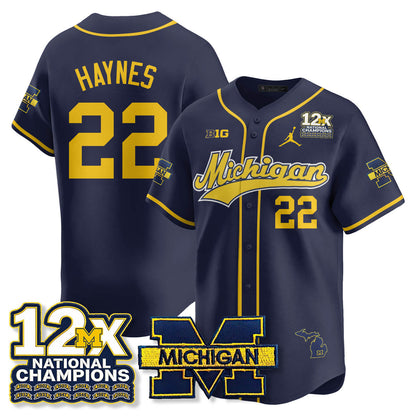 MICH 12x-Time National Champions Baseball Limited Jersey - All Stitched