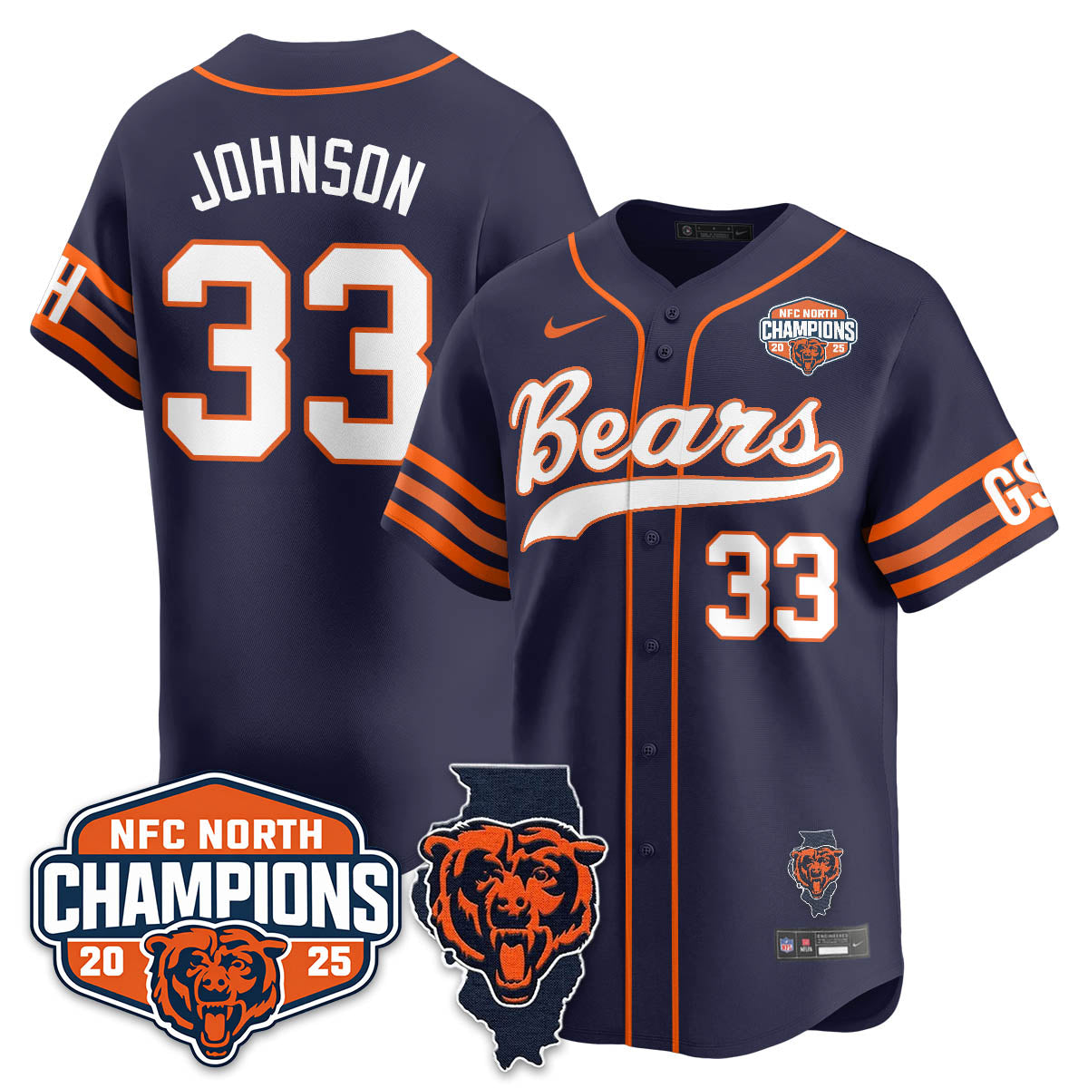 CHI  NFC North Division Champions Vapor Limited Baseball Jersey - All Stitched