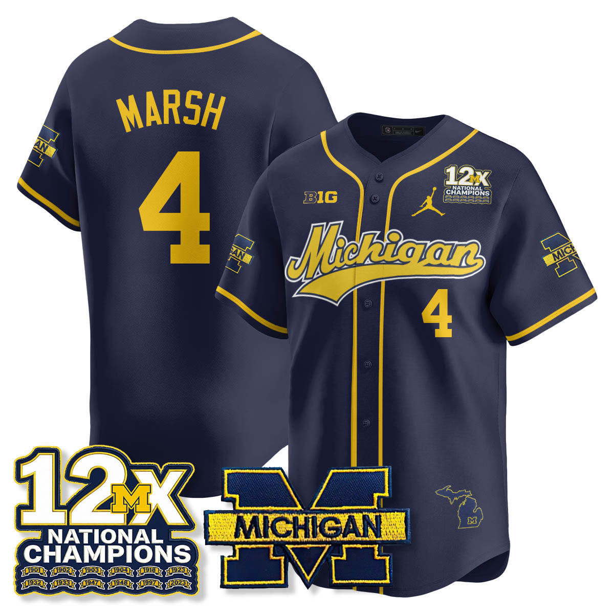 MICH 12x-Time National Champions Baseball Limited Jersey - All Stitched