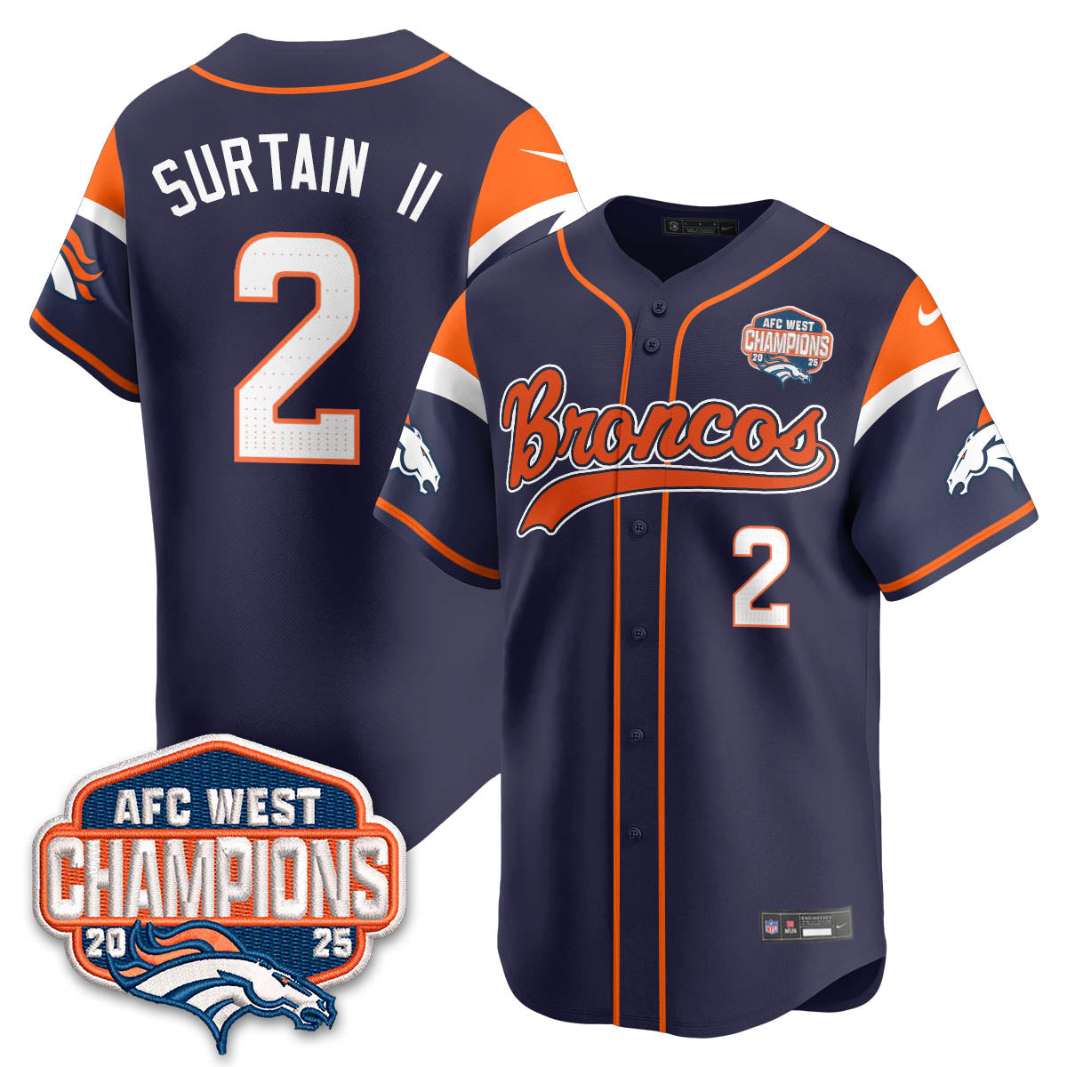 DEN AFC West Division Champions Limited Baseball Jersey - All Stitched