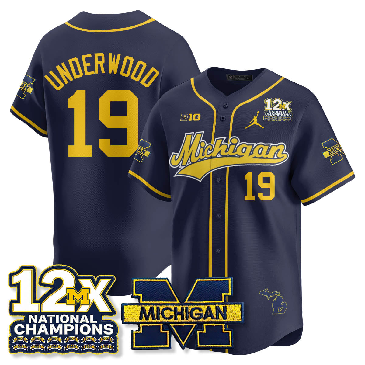 MICH 12x-Time National Champions Baseball Limited Jersey - All Stitched