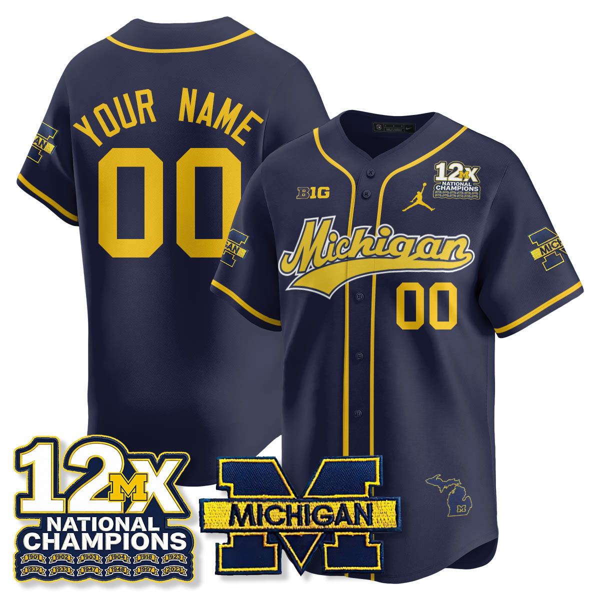 Custom MICH 12x-Time National Champions Baseball Limited Jersey - All Stitched