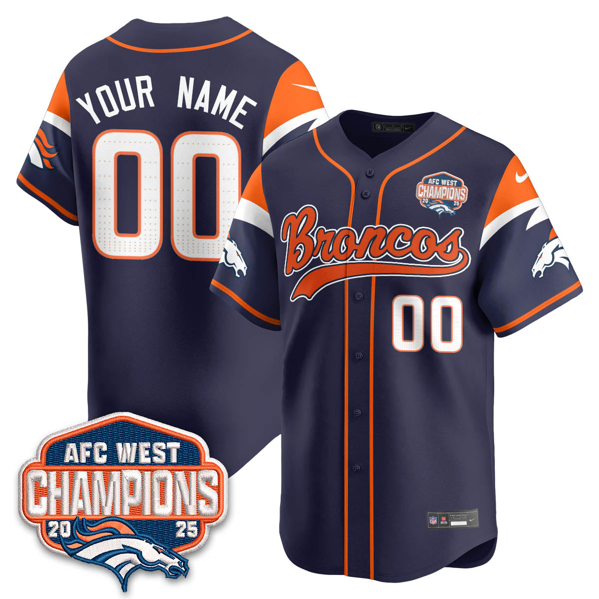 Custom DEN AFC West Division Champions Limited Baseball Jersey - All Stitched