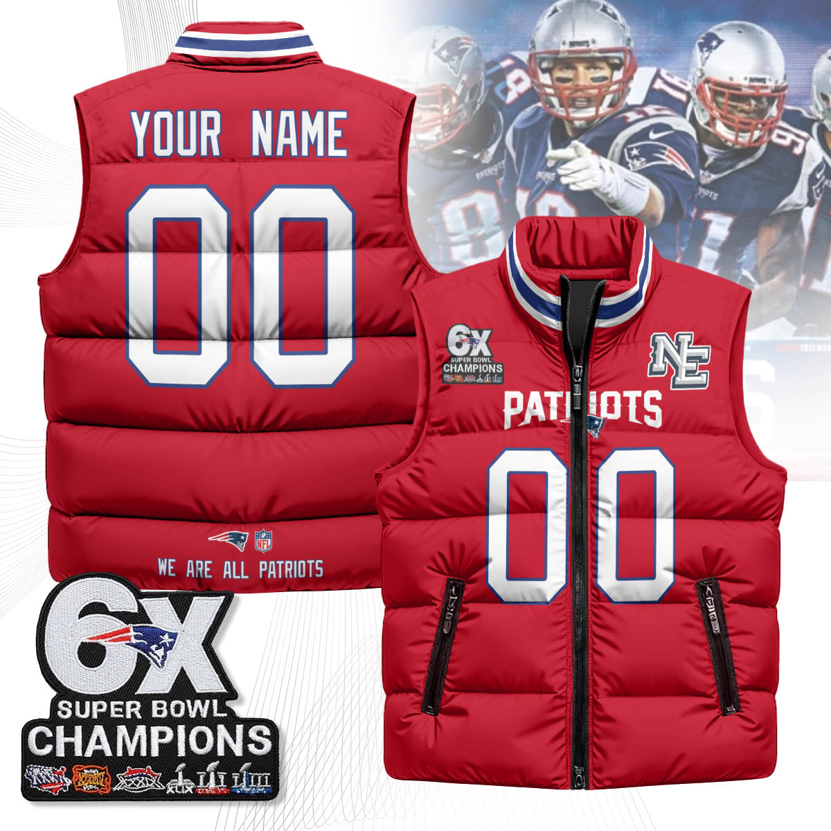 Custom NE 6-Time Champions Unisex Puffer Vest