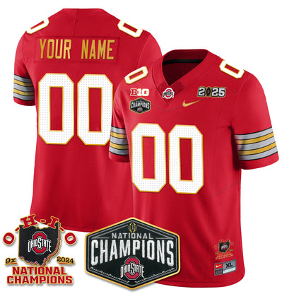 Custom Gender/Name OSU 'Heritage Stripe' 2025 CFP Patch - National Champions Gold Custom Jersey N8 - All Stitched