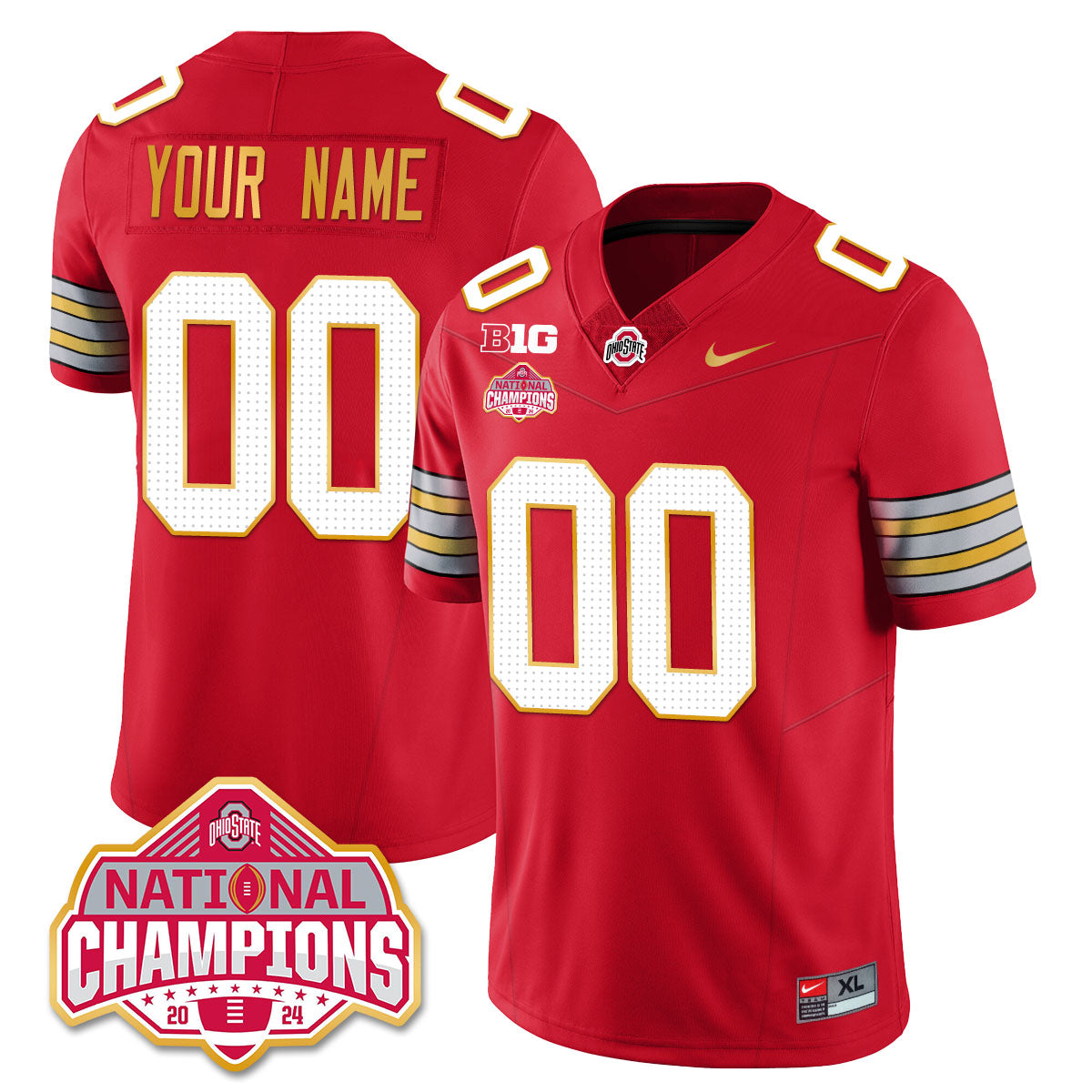 OSU 'Heritage Stripe' 2025 CFP Patch - National Champions Gold Custom Jersey - All Stitched