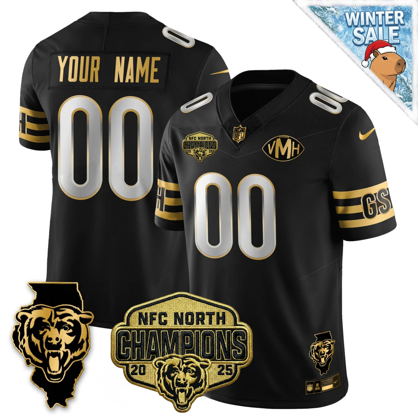 Custom CHI NFC North Champions Patch Vapor Limited Gold Jersey - All Stitched