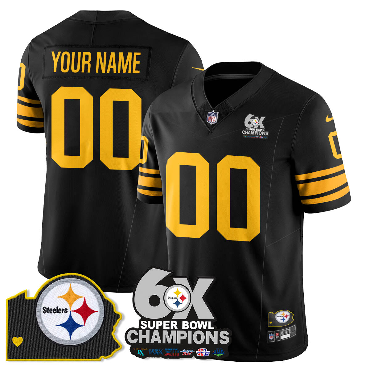 Custom PIT 6-Time Champions Patch Vapor Limited Jersey - All Stitched