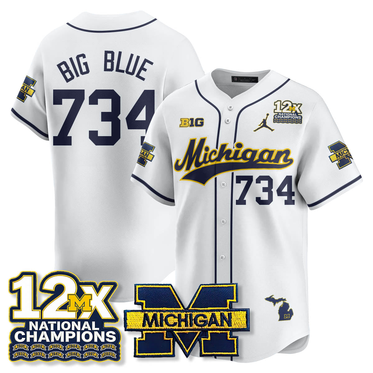 MICH 12x-Time National Champions Baseball Limited Jersey - All Stitched