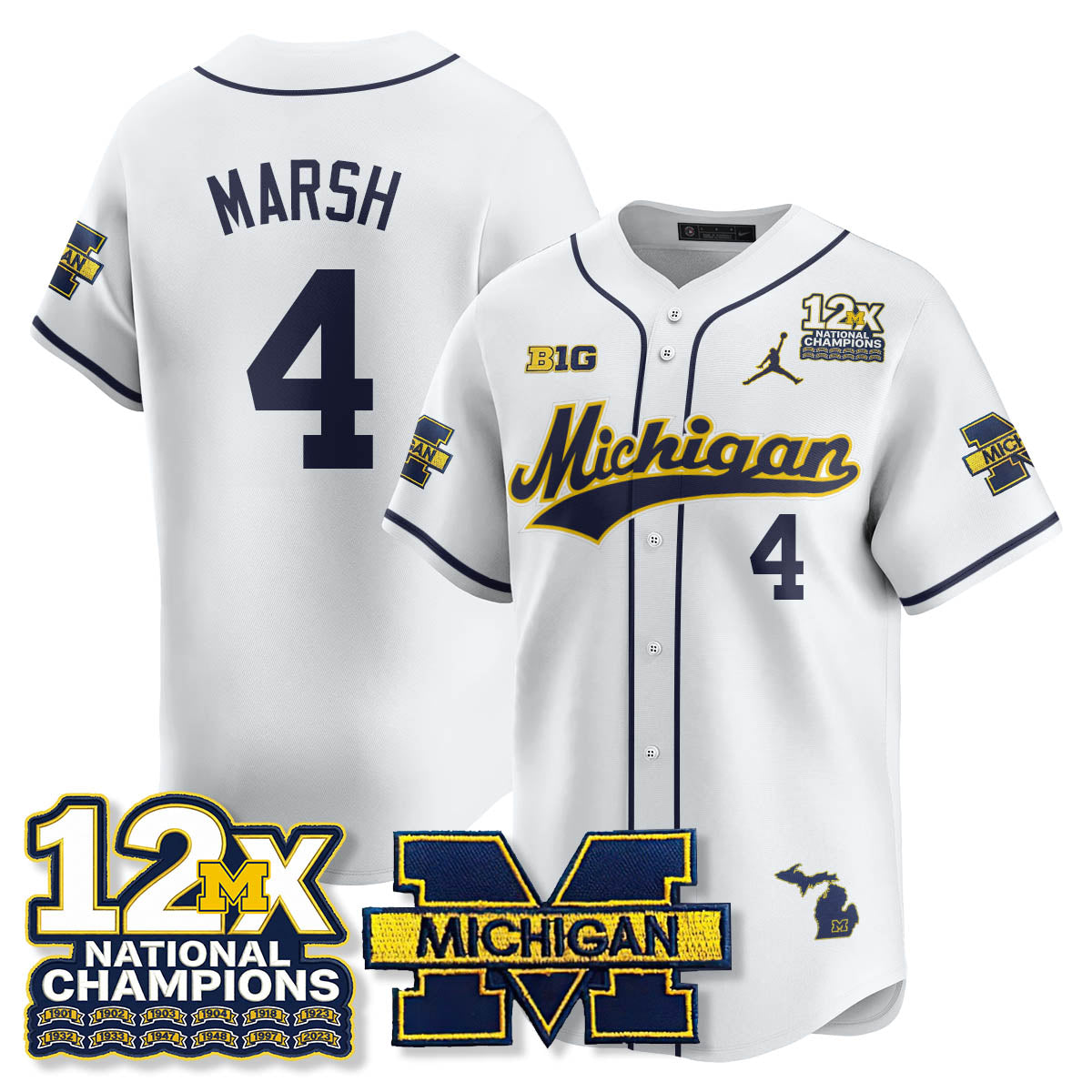MICH 12x-Time National Champions Baseball Limited Jersey - All Stitched