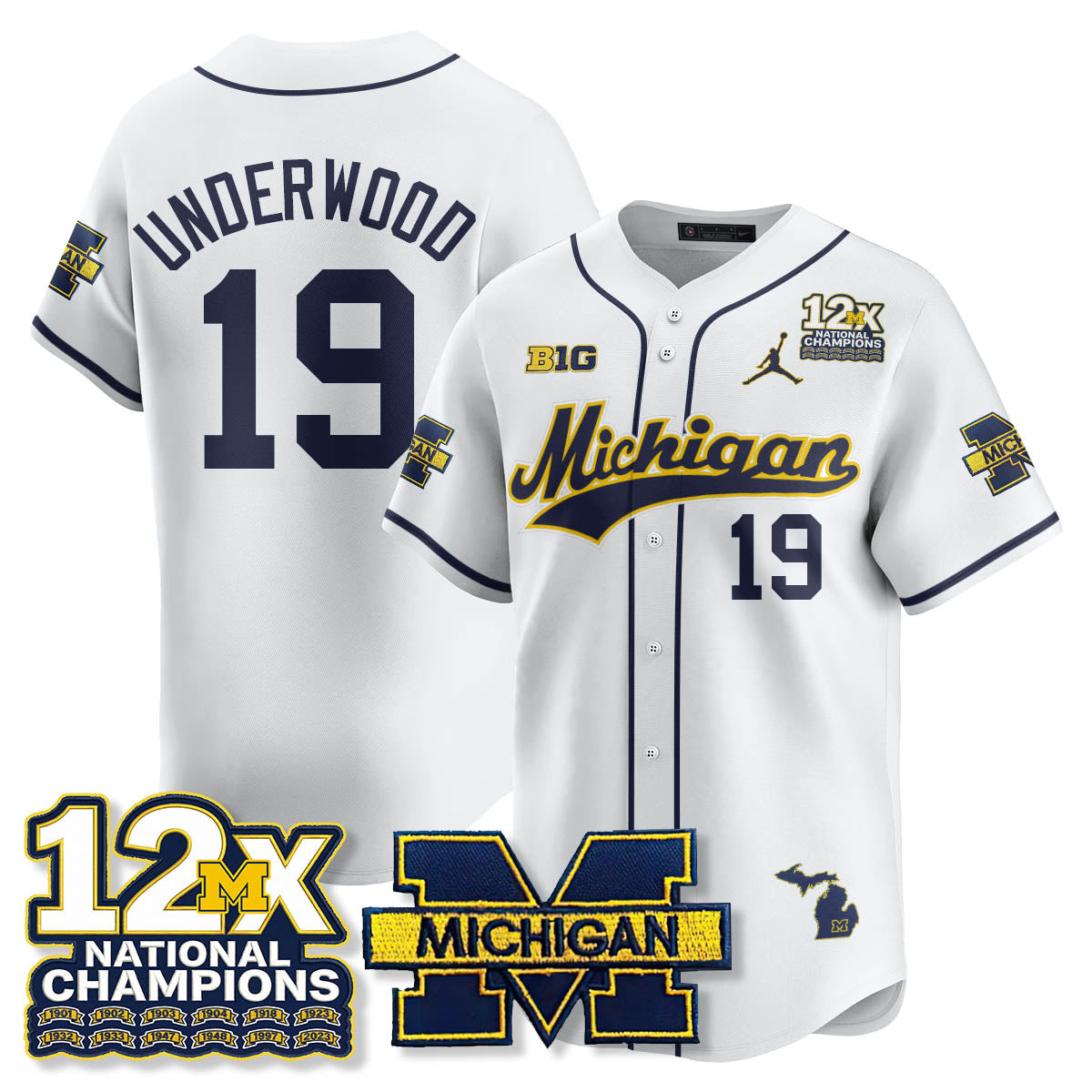 MICH 12x-Time National Champions Baseball Limited Jersey - All Stitched
