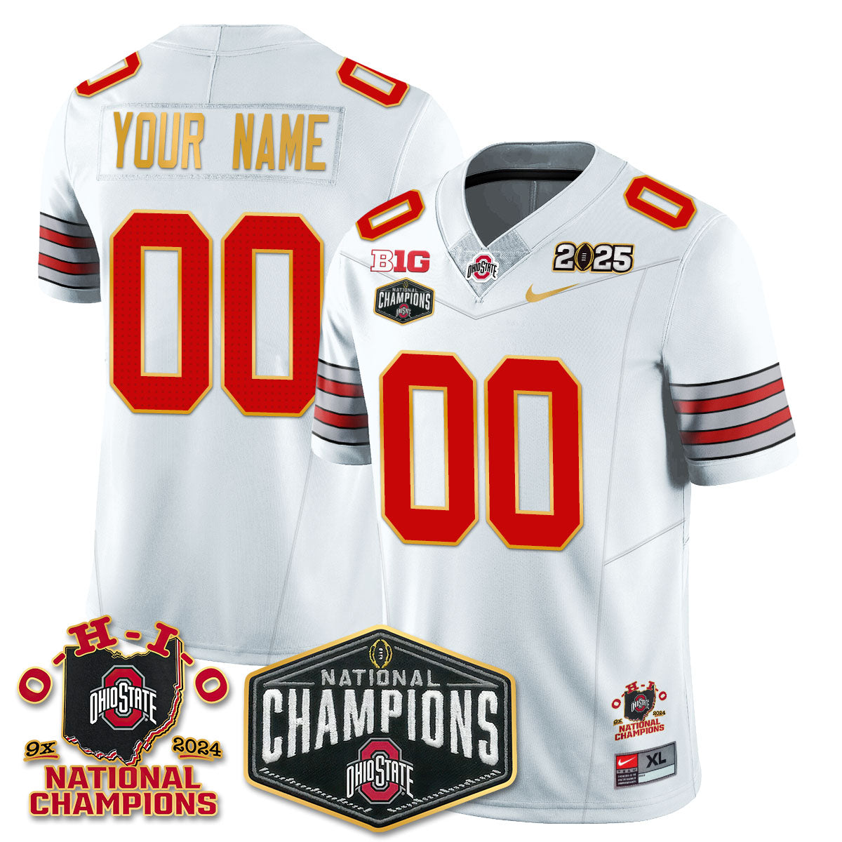 Custom Gender/Name OSU 'Heritage Stripe' 2025 CFP Patch - National Champions Gold Custom Jersey N8 - All Stitched