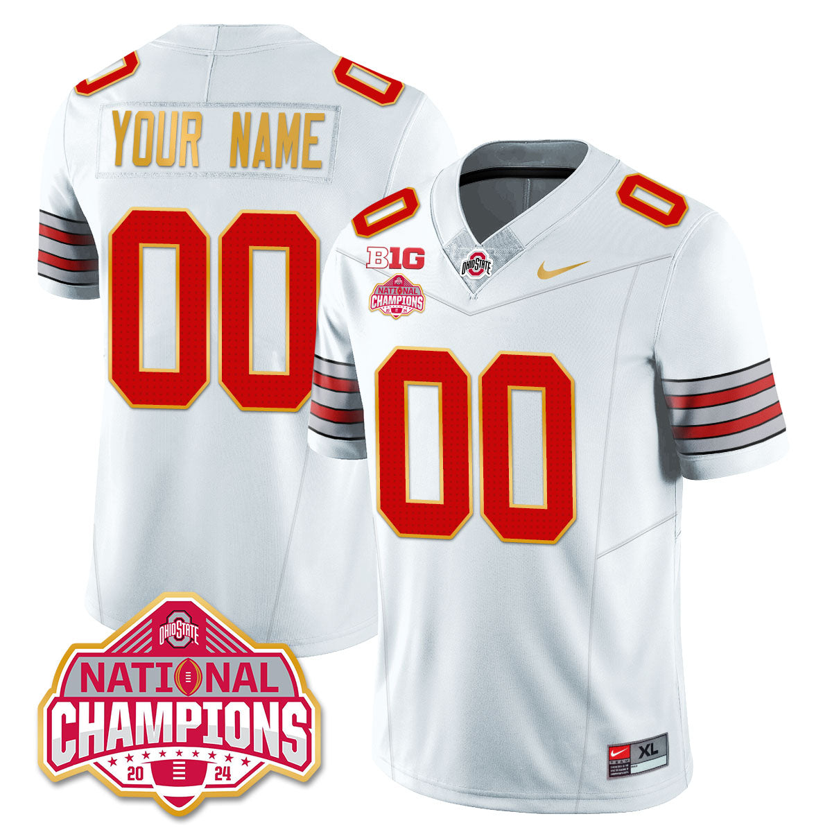 OSU 'Heritage Stripe' 2025 CFP Patch - National Champions Gold Custom Jersey - All Stitched
