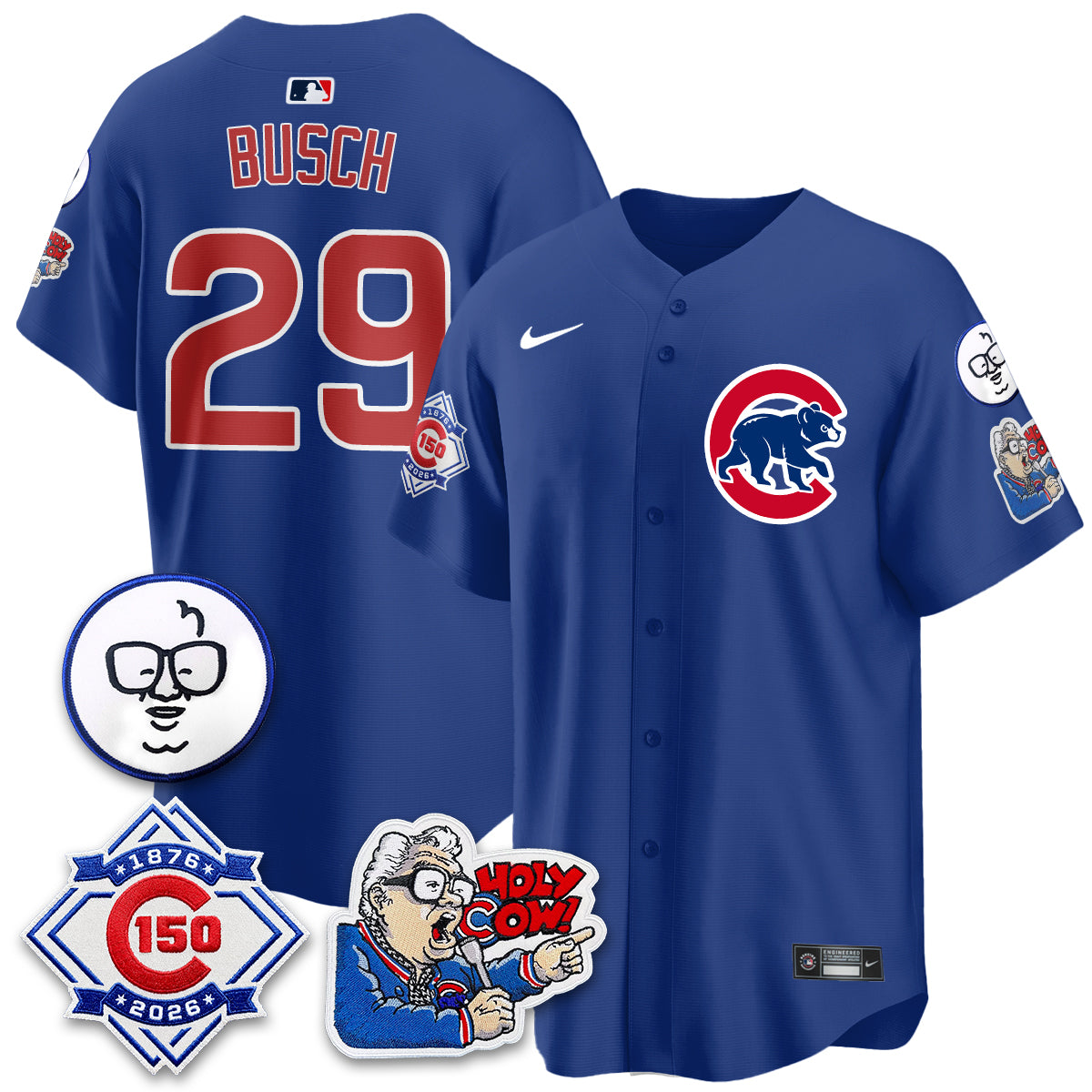 CHC 150th Anniversary Harry Caray Holy Cow Vapor Premier Limited Blue Jersey - All Stitched V2