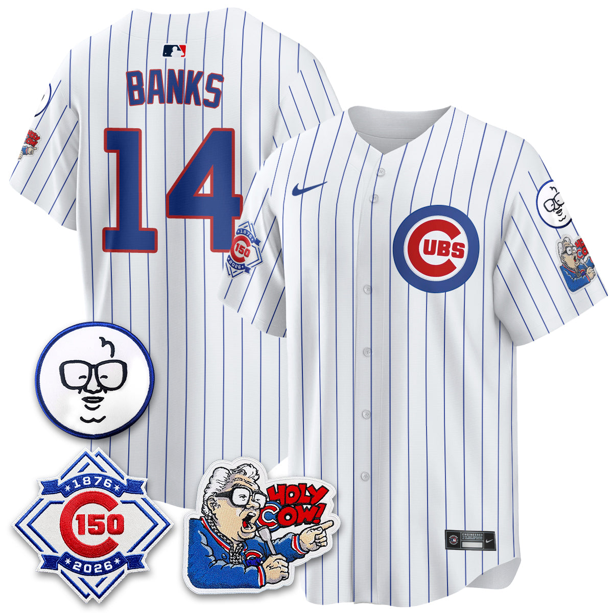 CHC 150th Anniversary Harry Caray Holy Cow Vapor Premier Limited Blue Jersey - All Stitched V2
