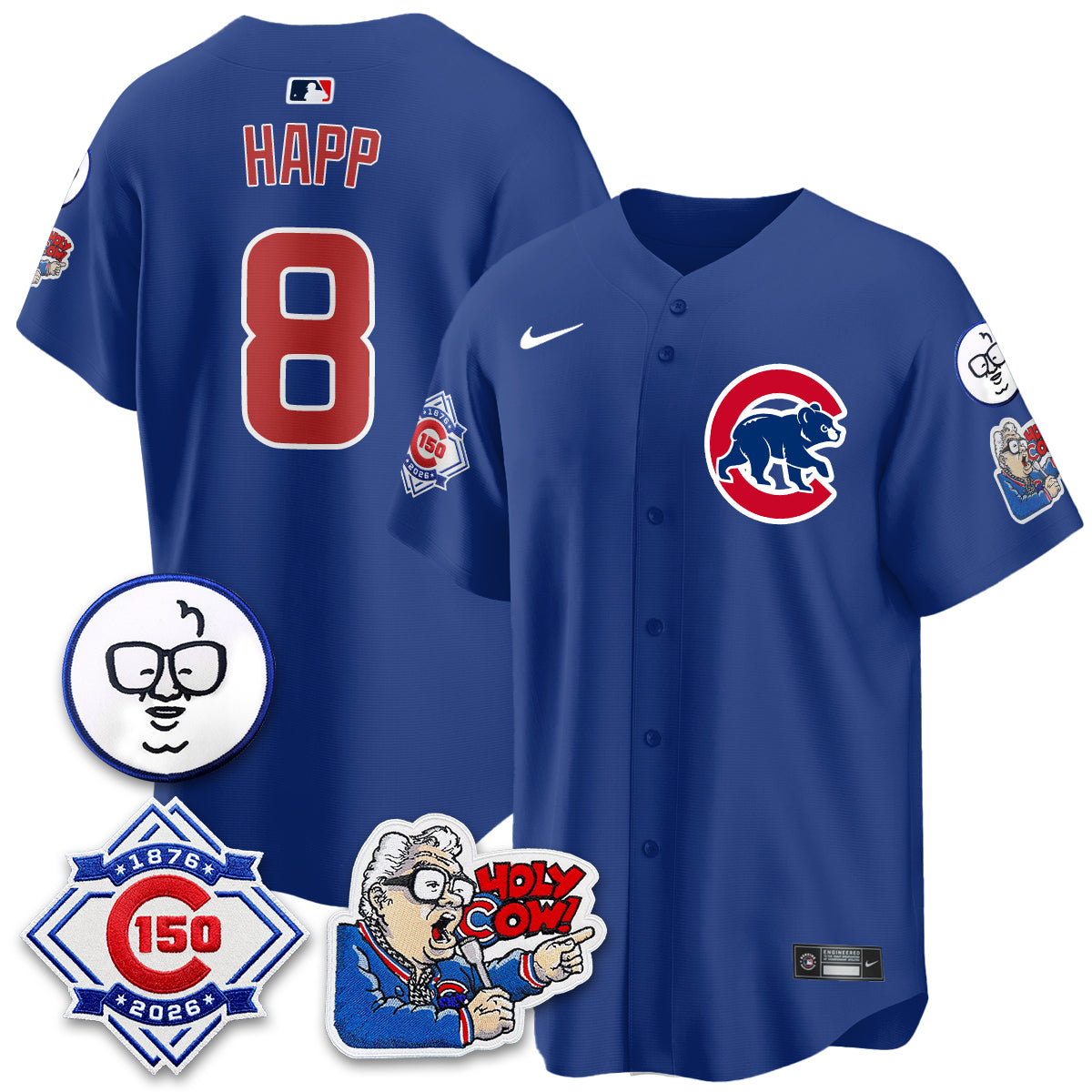 CHC 150th Anniversary Harry Caray Holy Cow Vapor Premier Limited Blue Jersey - All Stitched V2