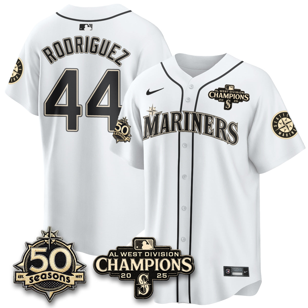 SEA Vapor Premier Limited Cream Jersey V2 - 50th Anniversary & AL West Division Champions - All Stitched