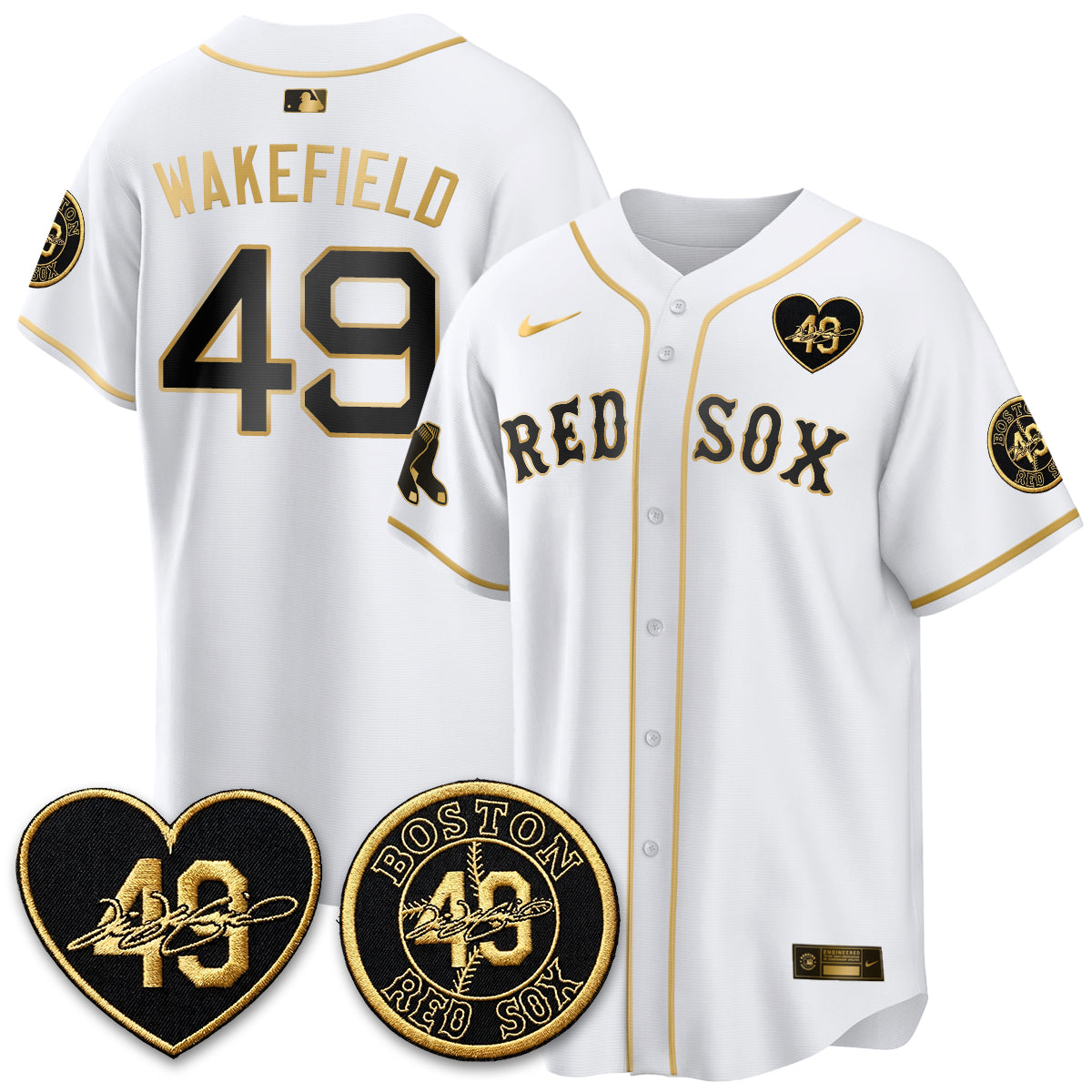 BOS Tim Wakefield Memorial Patch Vaper Premier Limited White Jersey - All Stitched