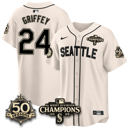 SEA Vapor Premier Limited Cream Jersey V2 - 50th Anniversary & AL West Division Champions - All Stitched