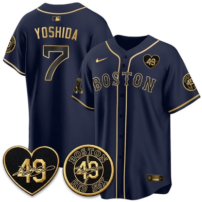 BOS Tim Wakefield Memorial Patch Limited Red Gold Edition Jersey - All Stitched