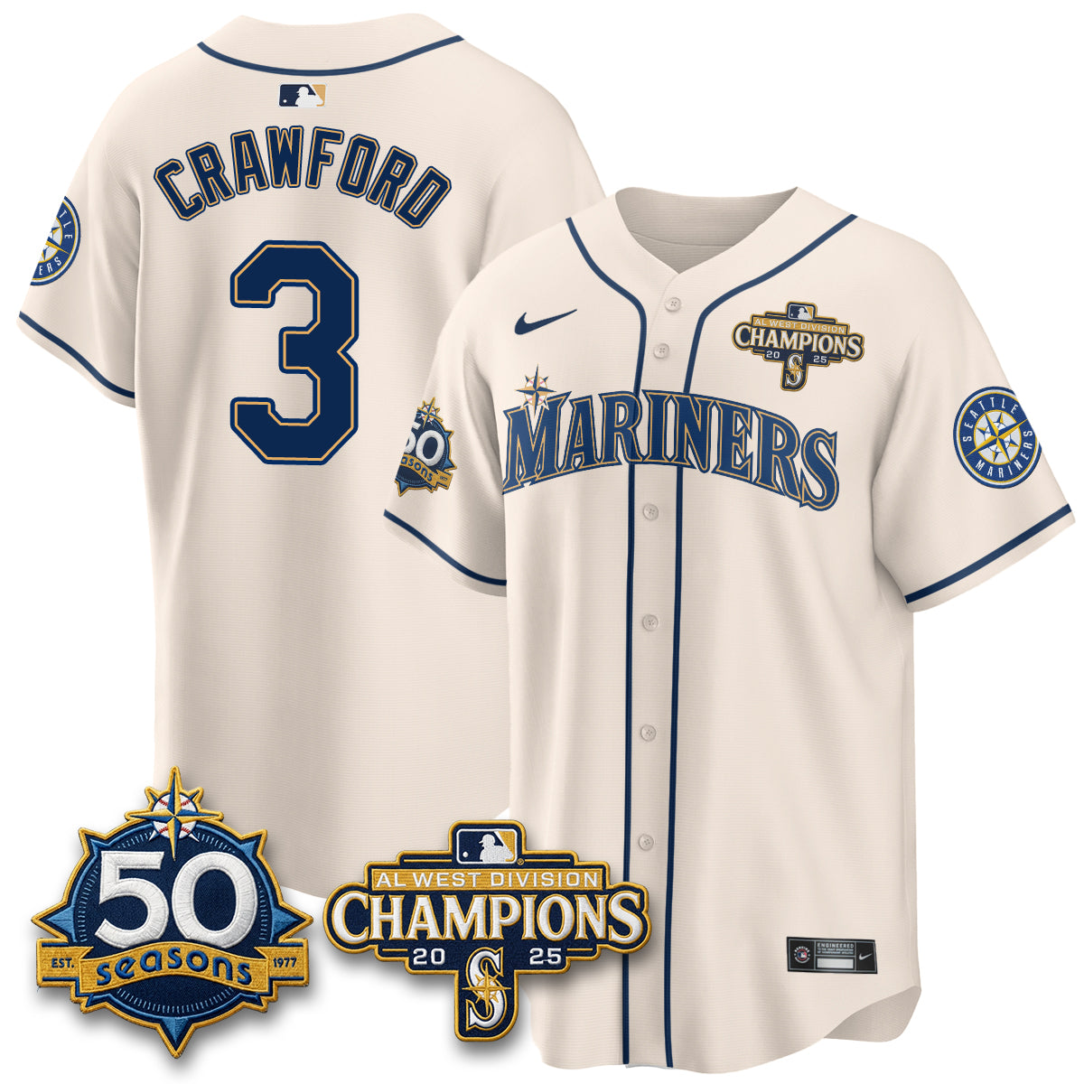 SEA Vapor Premier Limited Cream Jersey V2 - 50th Anniversary & AL West Division Champions - All Stitched