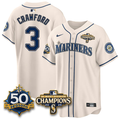 SEA Vapor Premier Limited Cream Jersey V2 - 50th Anniversary & AL West Division Champions - All Stitched
